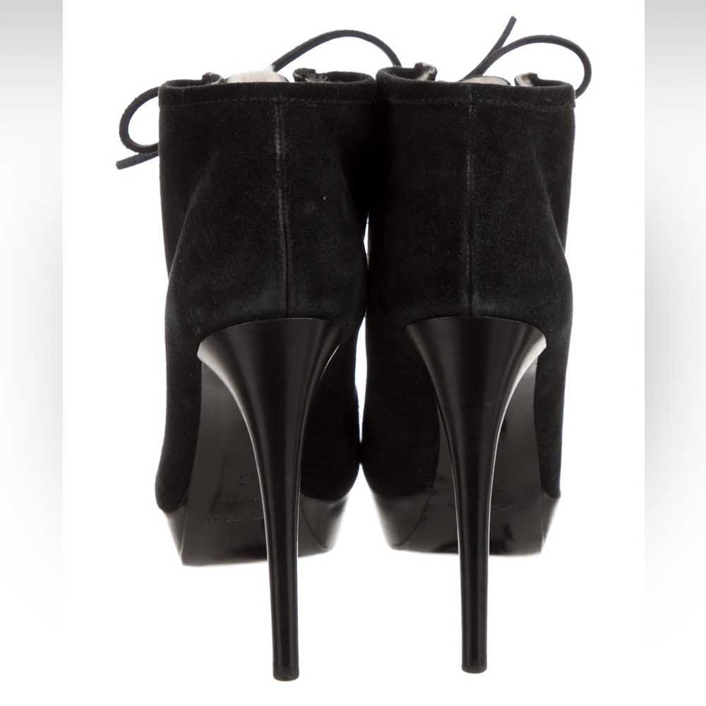 NEW BURBERRY PRORSUM Black suede leather laceup shearling heel booties EU 40 - Picture 3 of 16